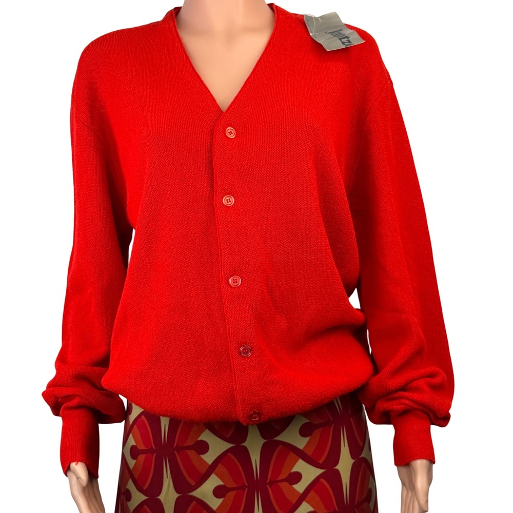 VTG Jantzen NWT Deadstock Red Cardigan Sweater USA Orlon Acrylic Preppy M